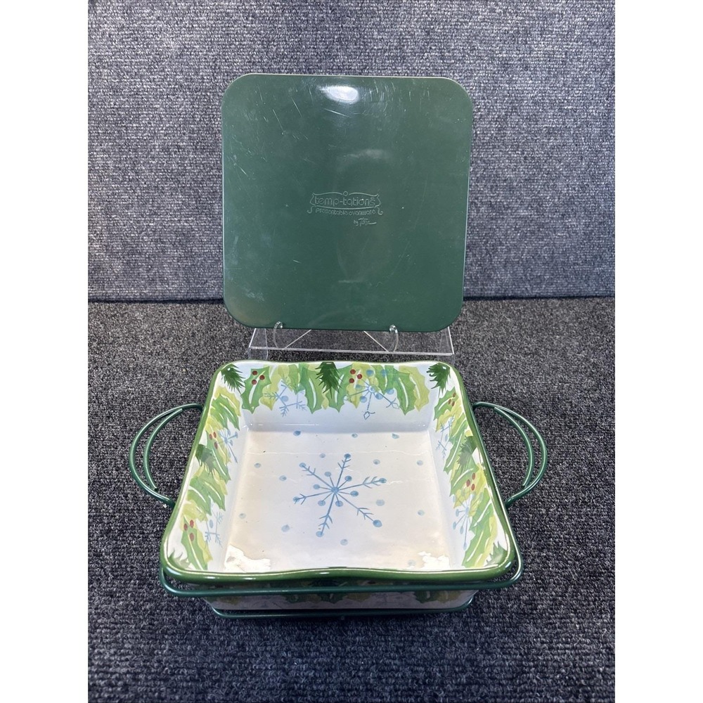 Temp-Tations By Tara~Hometown Christmas~3PC Baker/Tray & Lid 8.5"x8.5"